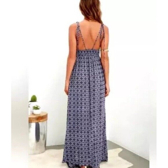 Lulus Maxi Dress Small Blue Field Day Spaghetti Tie-Straps Resort Beach Boho - Picture 6 of 12